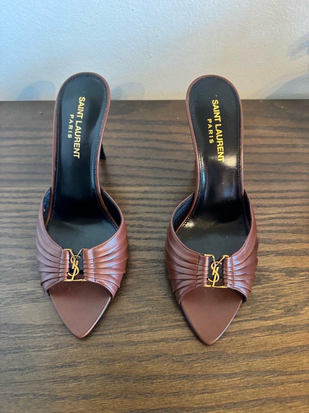 Saint Laurent Babylone Brown Leather Open-Toe Heeled Mulest 36